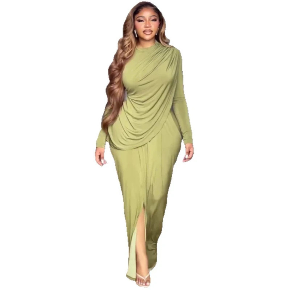 Fashion Design Bodycon Pleated Dress African Style Sexy Slit Long Summer Dress
